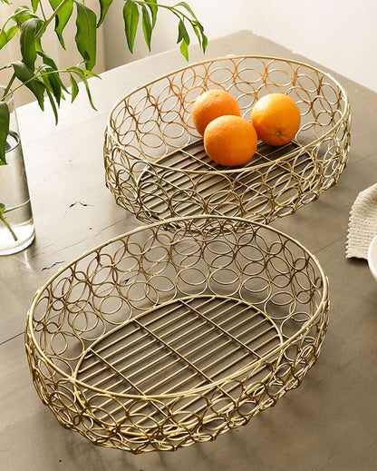 Beautiful Iron Made Meza Basket | Set of 2 | 13 x 10 x 4 inches