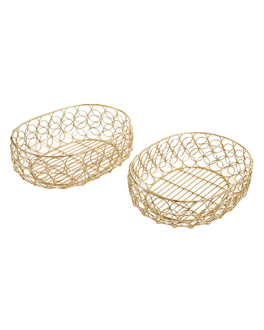 Beautiful Iron Made Meza Basket | Set of 2 | 13 x 10 x 4 inches