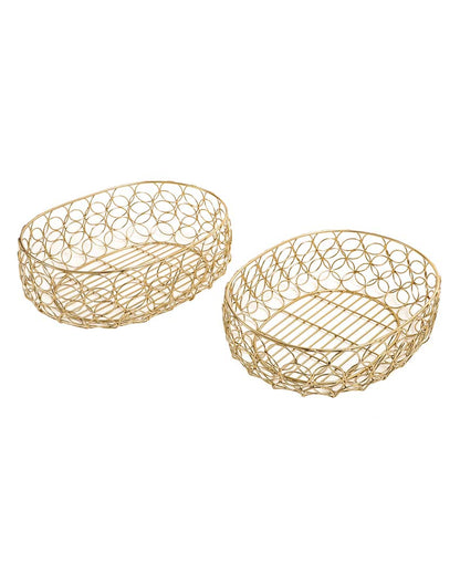 Beautiful Iron Made Meza Basket | Set of 2 | 13 x 10 x 4 inches