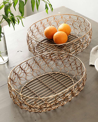 Beautiful Iron Made Meza Basket | Set of 2 | 13 x 10 x 4 inches