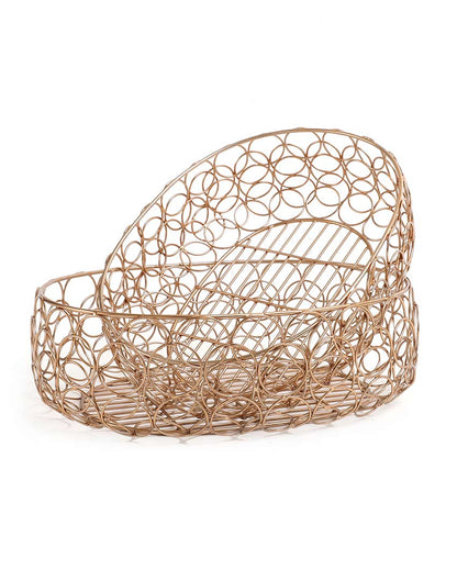 Beautiful Iron Made Meza Basket | Set of 2 | 13 x 10 x 4 inches