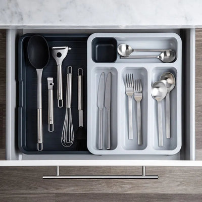 Drawer Store Gray Expandable Compact Cutlery Tray Default Title