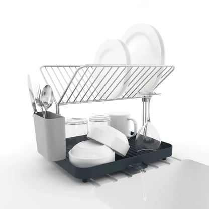 Y-Rack Dish Rack and Drain Board Set with Cutlery Organizer Dish Drainer | Multiple Colors Grey