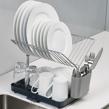 Y-Rack Dish Rack and Drain Board Set with Cutlery Organizer Dish Drainer | Multiple Colors Grey