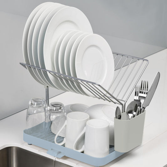 Y-Rack Dish Rack and Drain Board Set with Cutlery Organizer Dish Drainer | Multiple Colors Light Blue