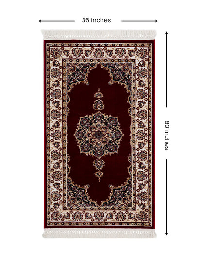 Regal Ornate Burgundy & Cream Polyester Gulmarg Area Carpet