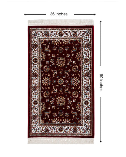 Rich Floral Burgundy & Cream Polyester Gulmarg Area Carpet