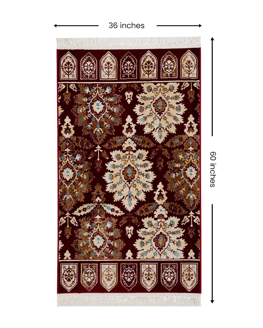 Luxurious Detailed Burgundy & Cream Polyester Gulmarg Area Carpet