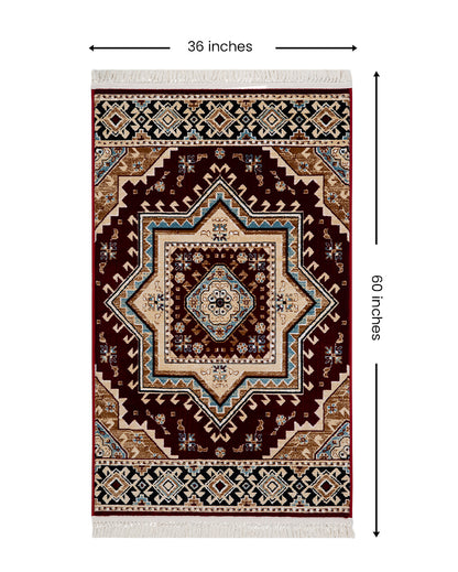 Elegant Embellished Burgundy & Beige Polyester Gulmarg Area Carpet