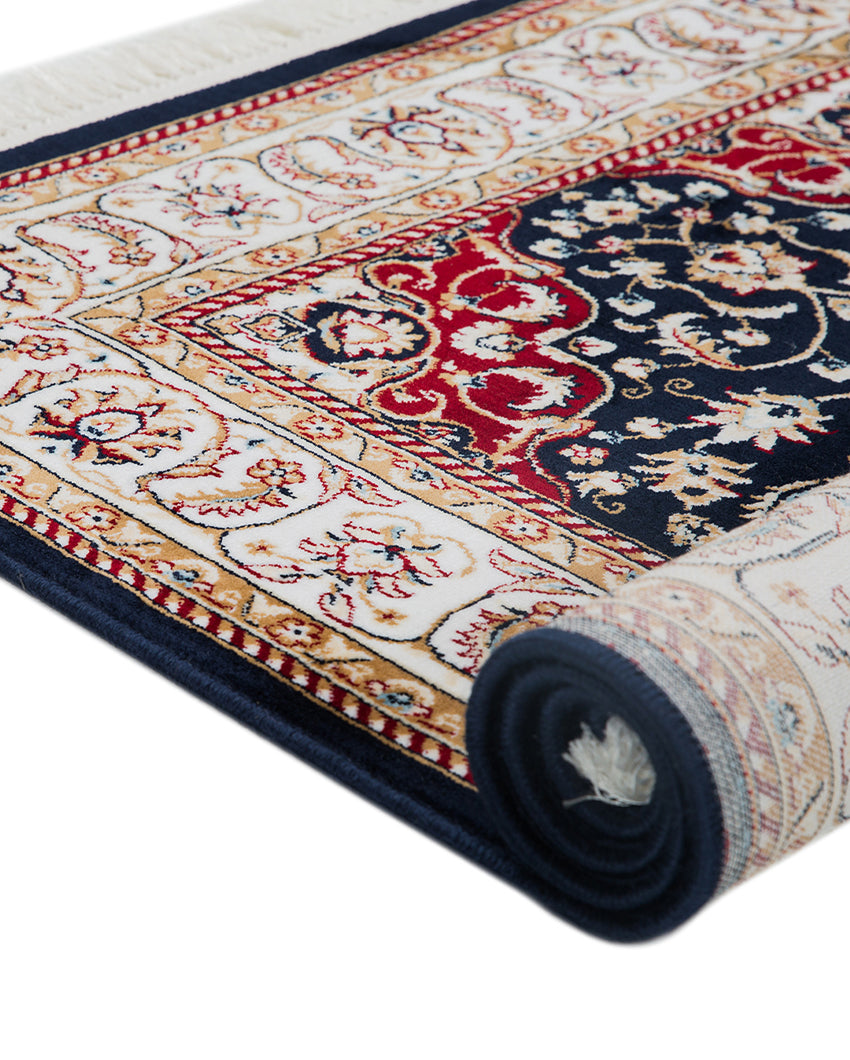 Modern Abstract Blue & Cream Polyester Gulmarg Area Carpet