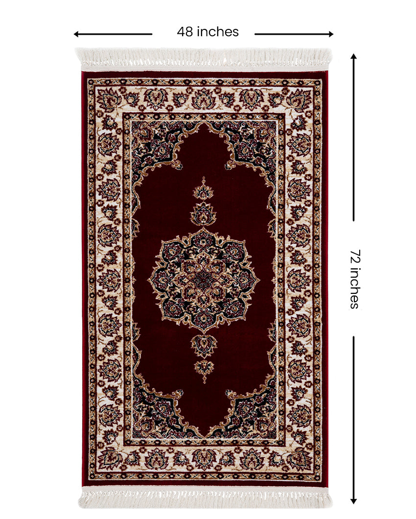 Regal Ornate Burgundy & Cream Polyester Gulmarg Area Carpet