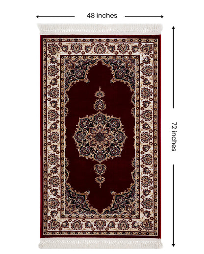 Regal Ornate Burgundy & Cream Polyester Gulmarg Area Carpet