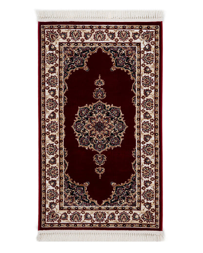 Regal Ornate Burgundy & Cream Polyester Gulmarg Area Carpet