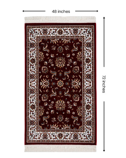 Rich Floral Burgundy & Cream Polyester Gulmarg Area Carpet