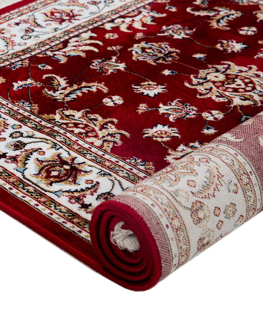 Rich Floral Burgundy & Cream Polyester Gulmarg Area Carpet