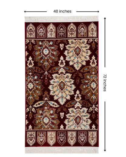 Luxurious Detailed Burgundy & Cream Polyester Gulmarg Area Carpet