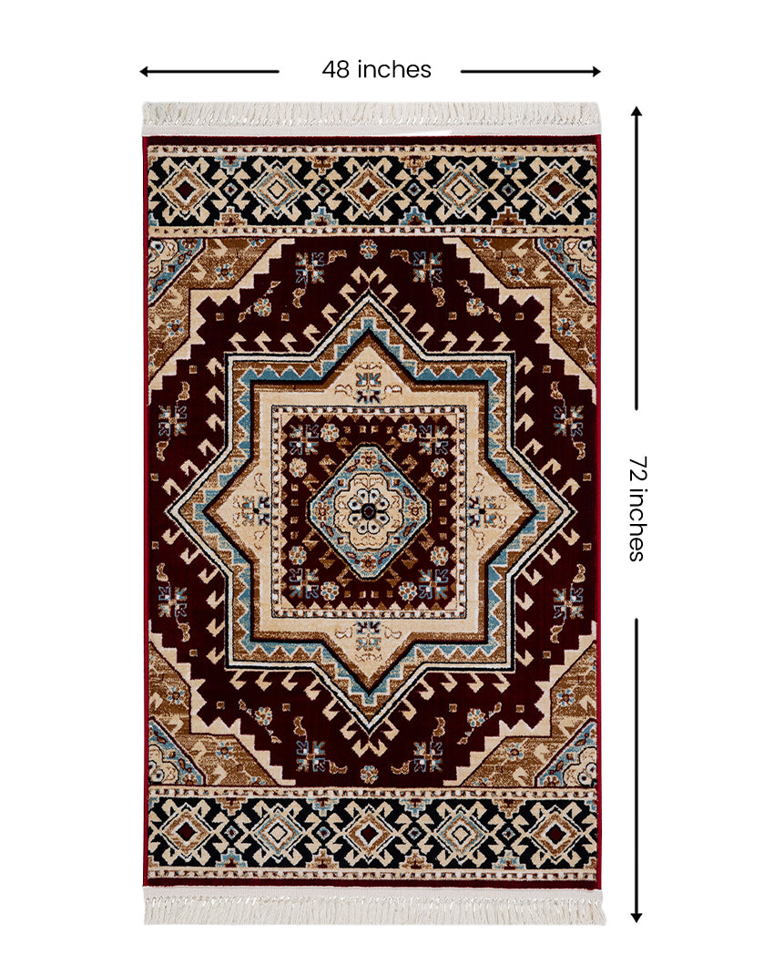 Elegant Embellished Burgundy & Beige Polyester Gulmarg Area Carpet