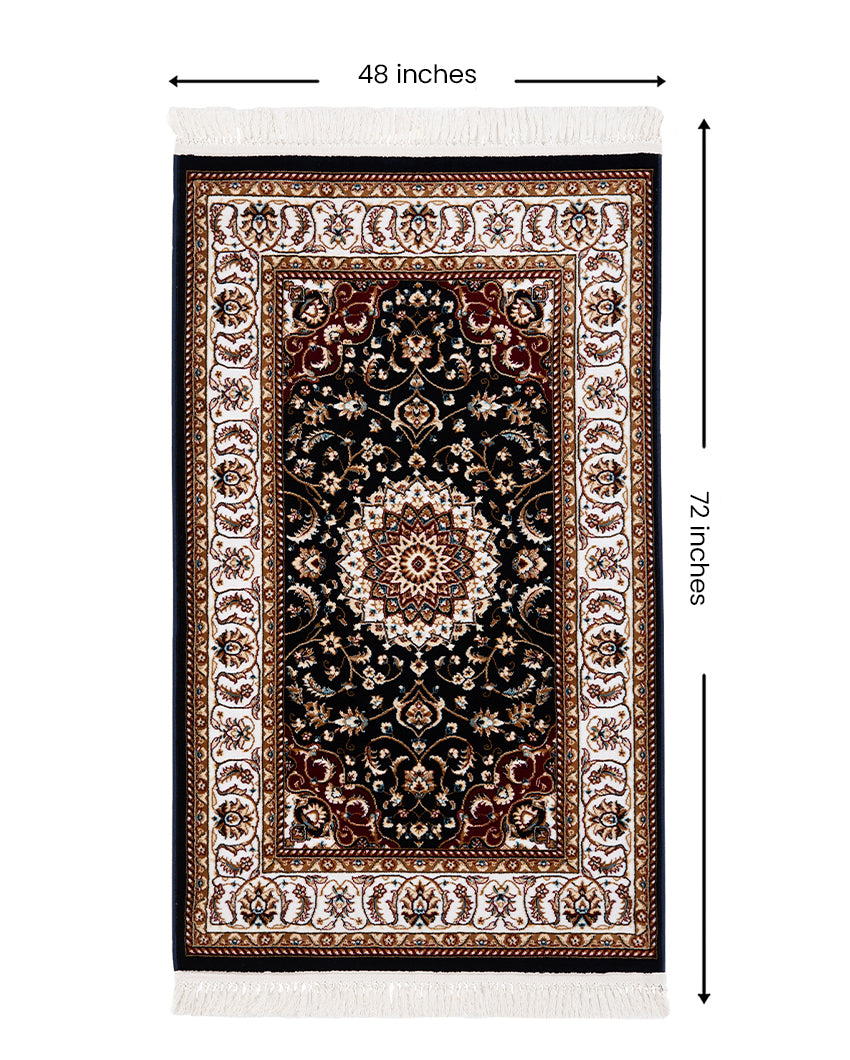 Modern Abstract Blue & Cream Polyester Gulmarg Area Carpet