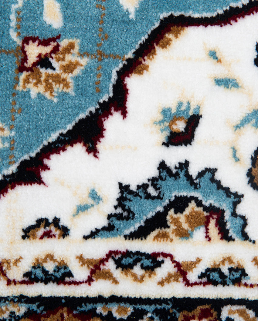 Vibrant Striped Turquoise Blue & Cream Polyester Gulmarg Area Carpet