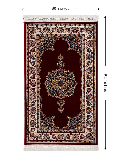 Regal Ornate Burgundy & Cream Polyester Gulmarg Area Carpet