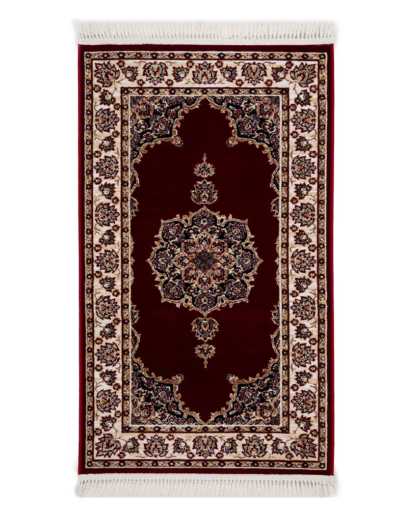 Regal Ornate Burgundy & Cream Polyester Gulmarg Area Carpet