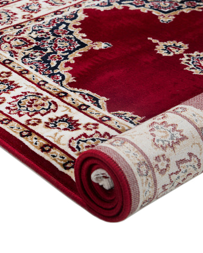 Regal Ornate Burgundy & Cream Polyester Gulmarg Area Carpet