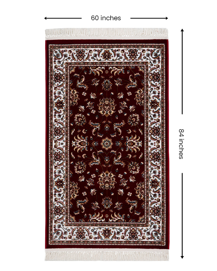 Rich Floral Burgundy & Cream Polyester Gulmarg Area Carpet