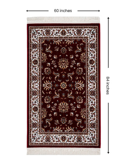 Rich Floral Burgundy & Cream Polyester Gulmarg Area Carpet