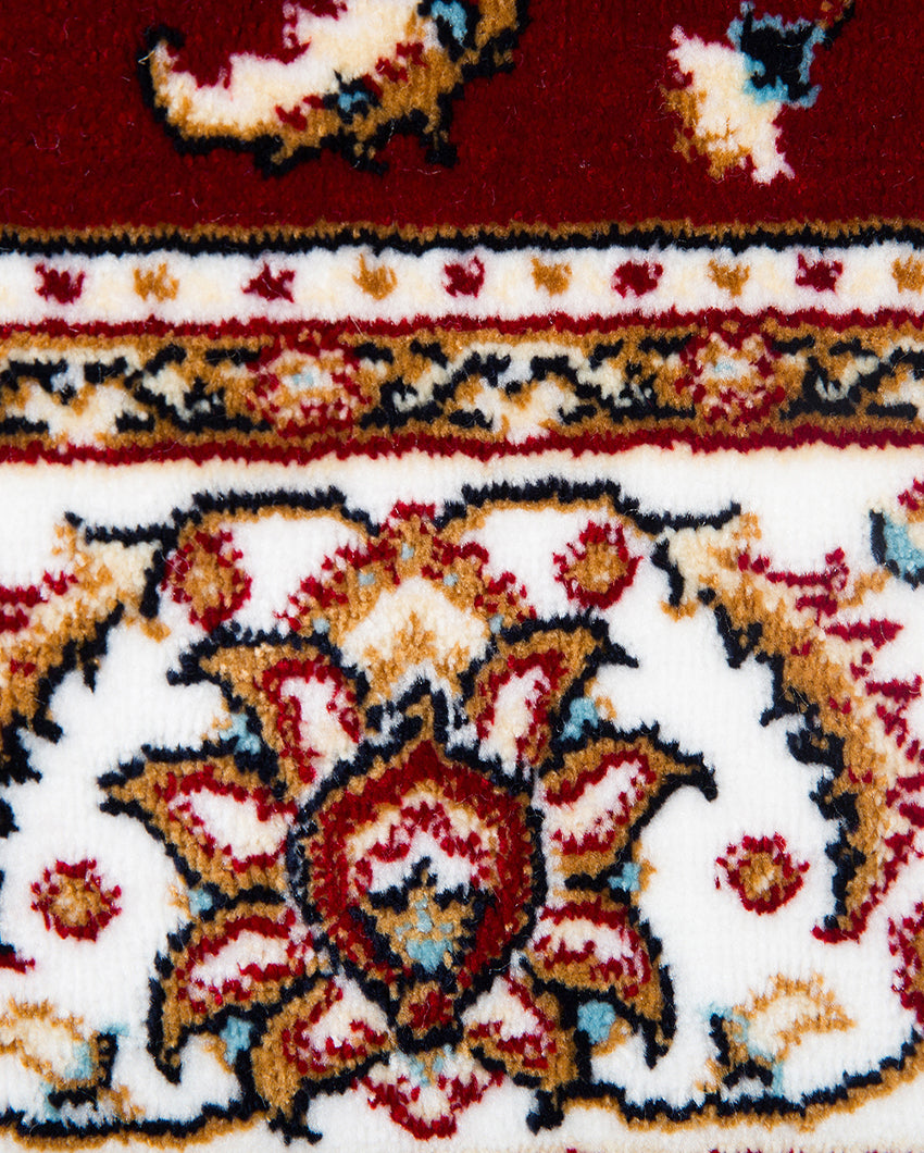 Rich Floral Burgundy & Cream Polyester Gulmarg Area Carpet