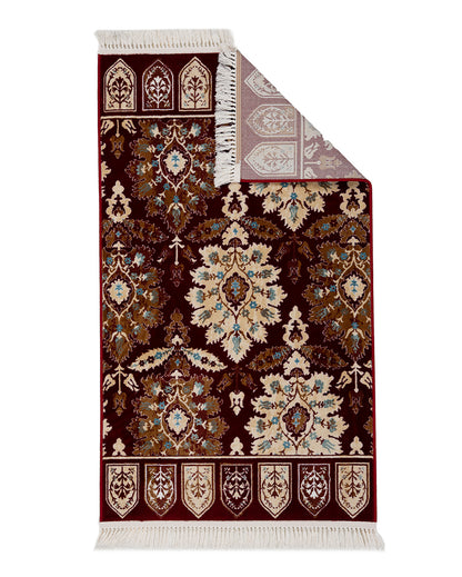 Luxurious Detailed Burgundy & Cream Polyester Gulmarg Area Carpet