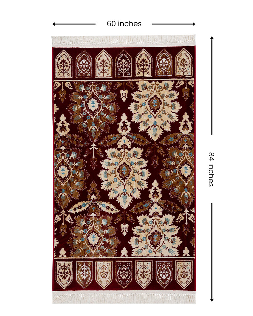 Luxurious Detailed Burgundy & Cream Polyester Gulmarg Area Carpet