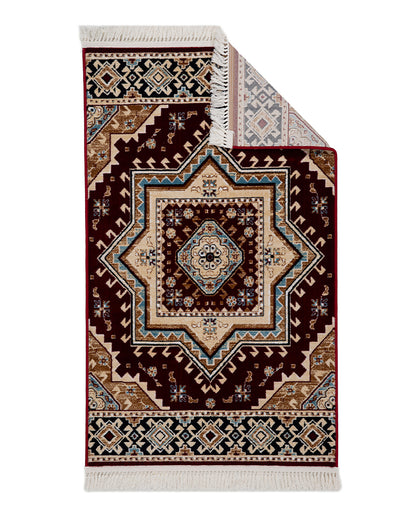 Elegant Embellished Burgundy & Beige Polyester Gulmarg Area Carpet