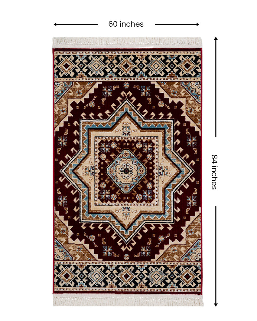 Elegant Embellished Burgundy & Beige Polyester Gulmarg Area Carpet