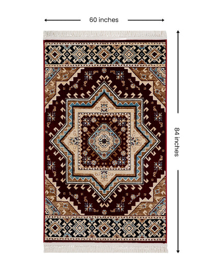 Elegant Embellished Burgundy & Beige Polyester Gulmarg Area Carpet