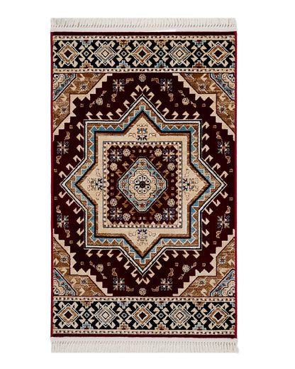 Elegant Embellished Burgundy & Beige Polyester Gulmarg Area Carpet