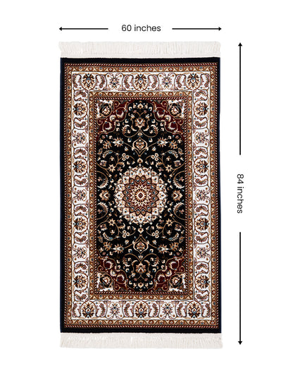 Modern Abstract Blue & Cream Polyester Gulmarg Area Carpet