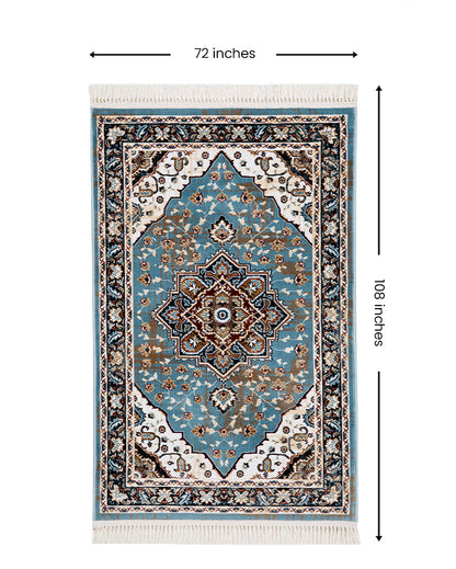 Vibrant Striped Turquoise Blue & Cream Polyester Gulmarg Area Carpet