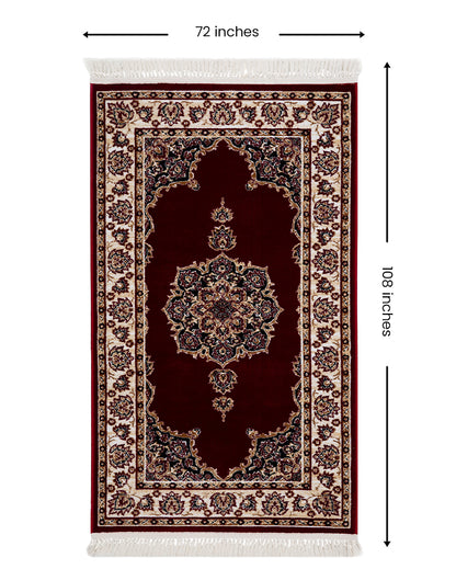 Regal Ornate Burgundy & Cream Polyester Gulmarg Area Carpet