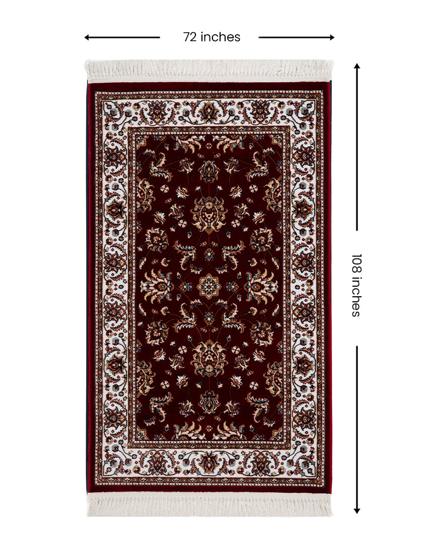 Rich Floral Burgundy & Cream Polyester Gulmarg Area Carpet