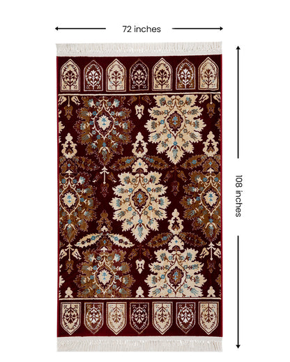 Luxurious Detailed Burgundy & Cream Polyester Gulmarg Area Carpet