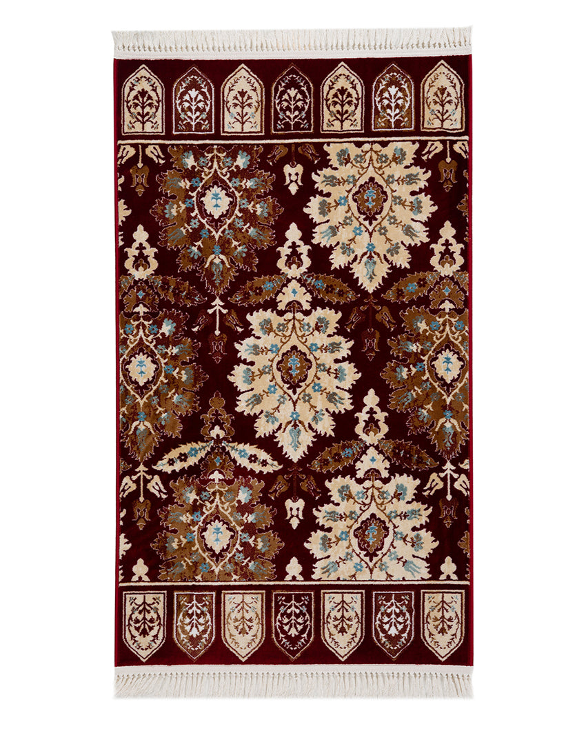 Luxurious Detailed Burgundy & Cream Polyester Gulmarg Area Carpet