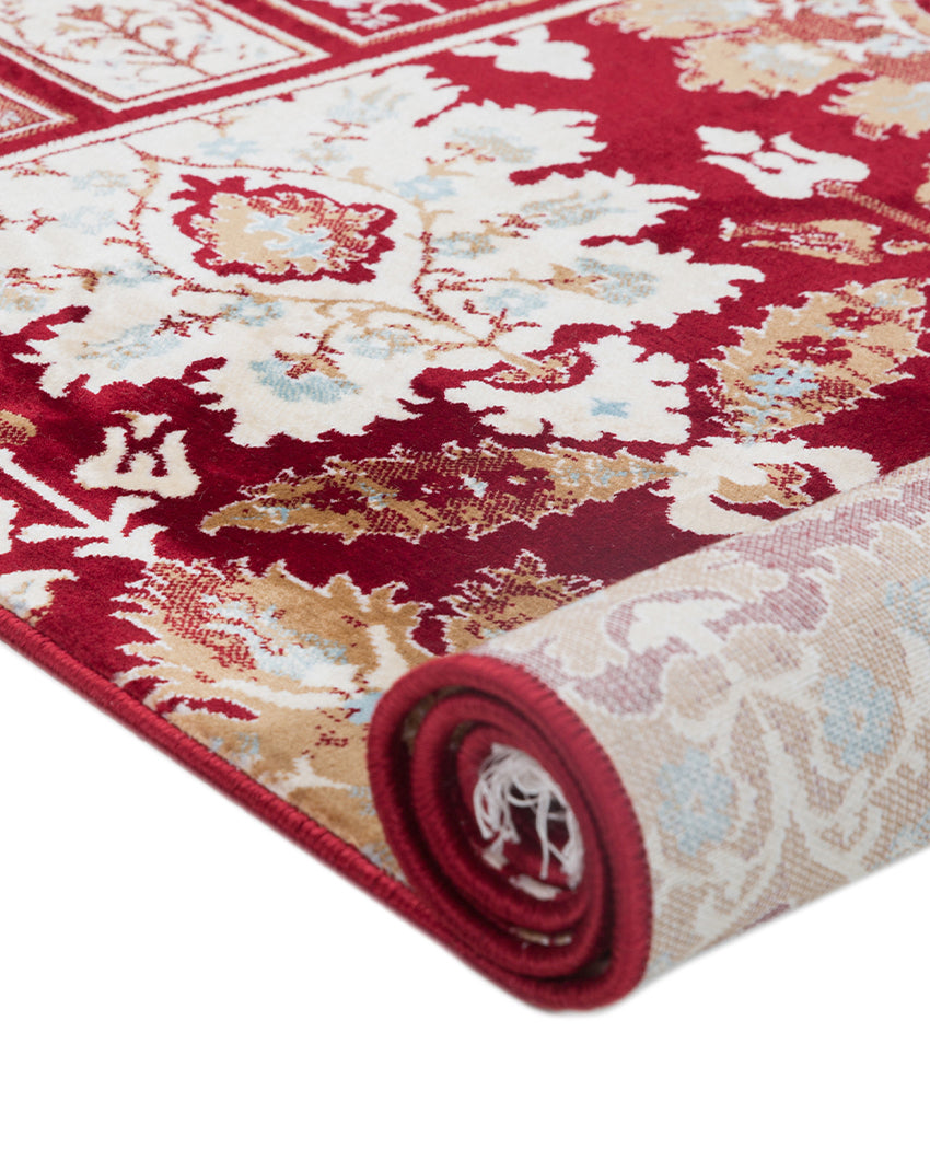 Luxurious Detailed Burgundy & Cream Polyester Gulmarg Area Carpet