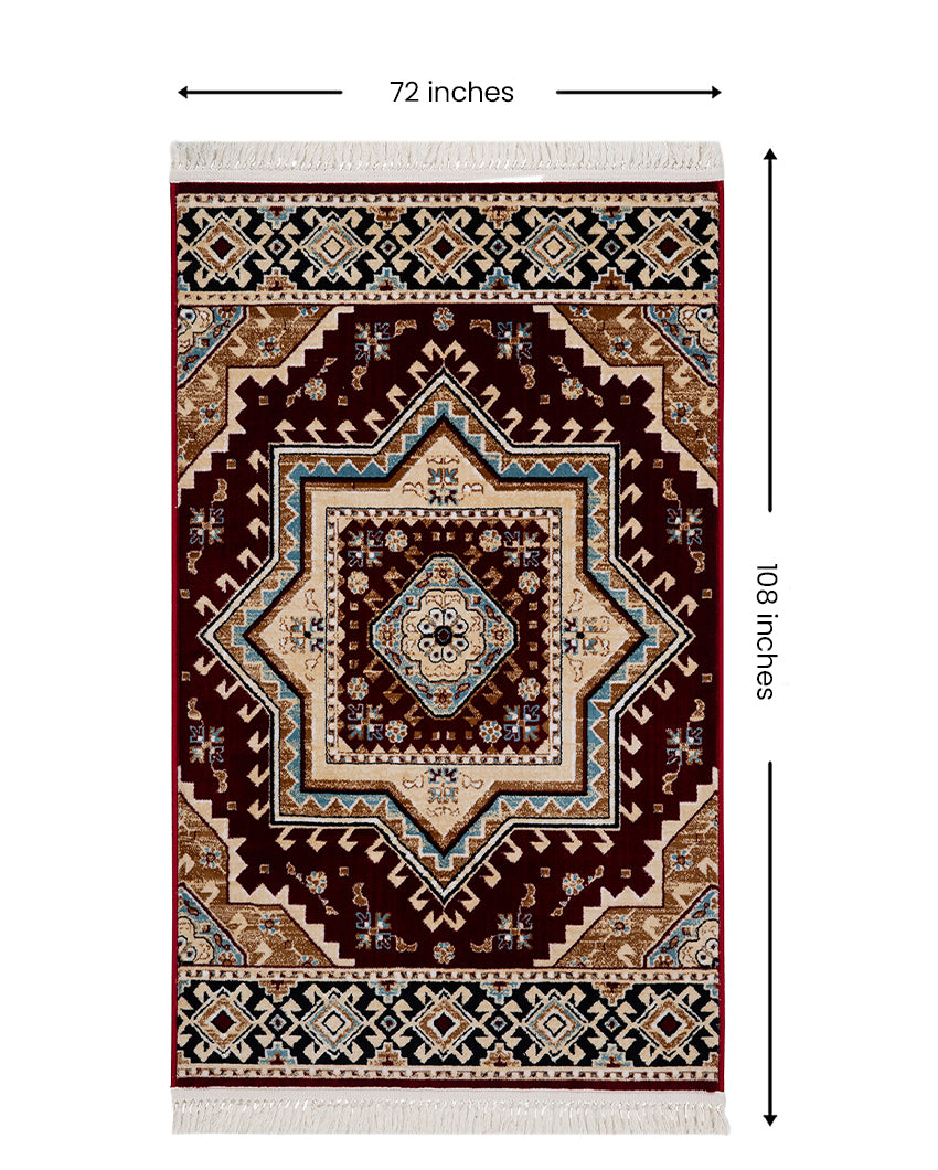 Elegant Embellished Burgundy & Beige Polyester Gulmarg Area Carpet