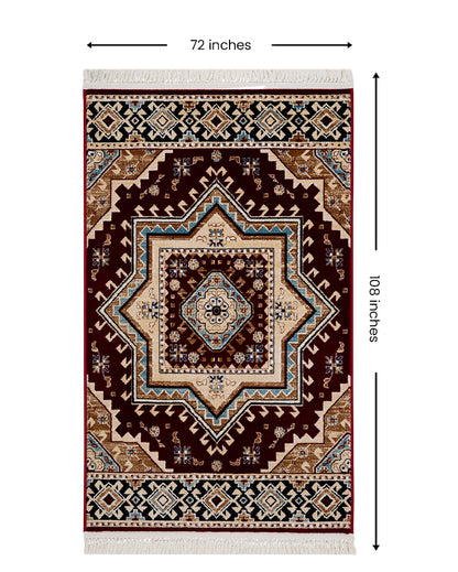 Elegant Embellished Burgundy & Beige Polyester Gulmarg Area Carpet