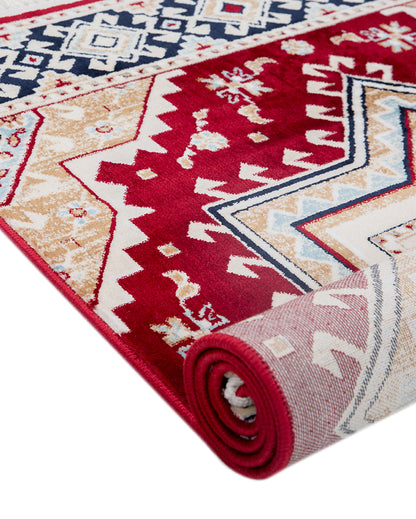 Elegant Embellished Burgundy & Beige Polyester Gulmarg Area Carpet