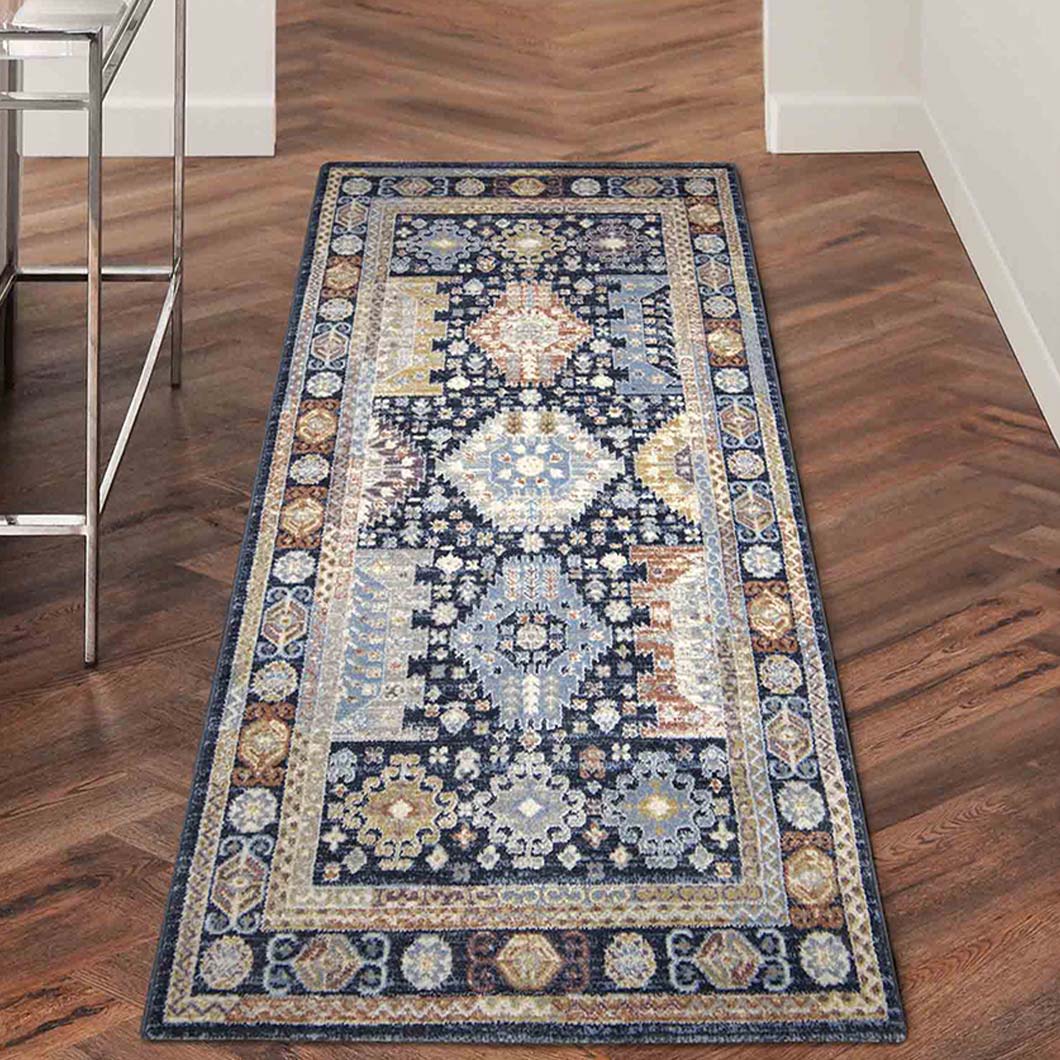 Elegant Bukhara Persian Bedside Sky Blue Polyester Floor Runner