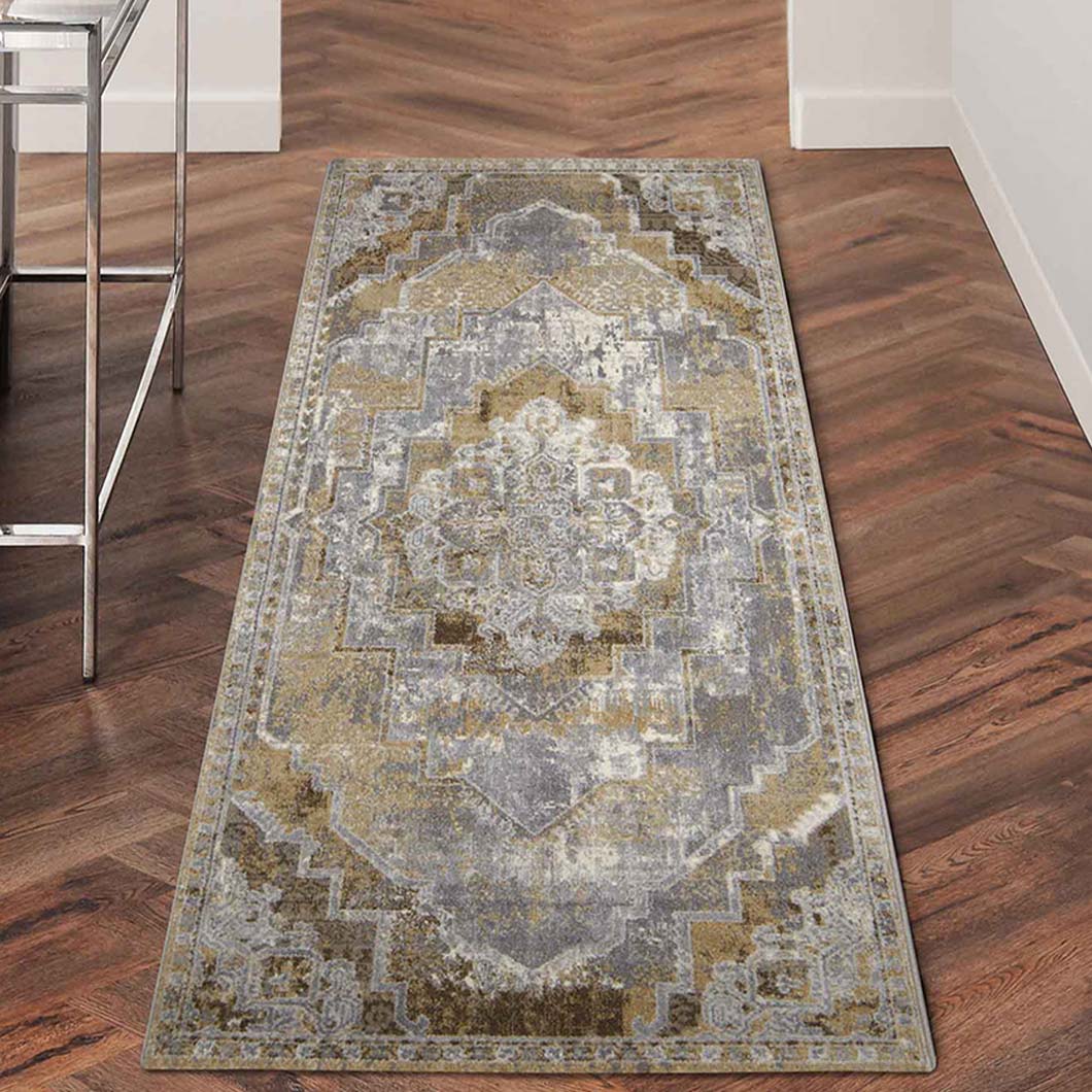 Golden Medallion Neo Classical Bedside Polyester Floor Runner