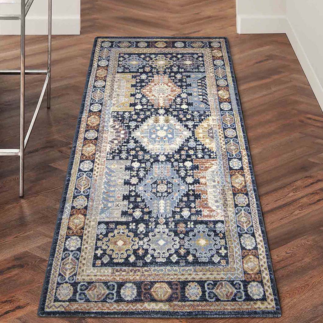 Elegant Bukhara Persian Bedside Sky Blue Polyester Floor Runner