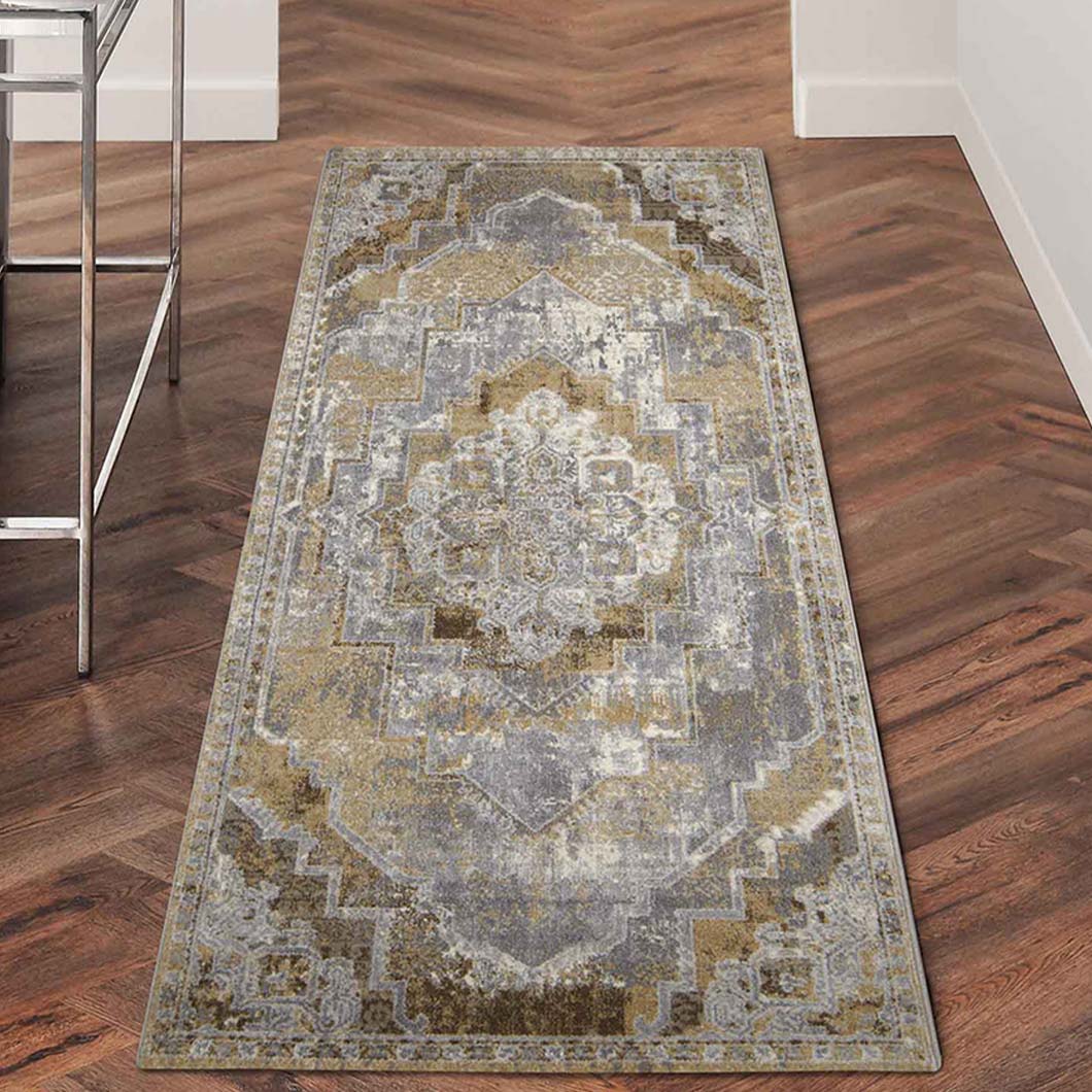 Golden Medallion Neo Classical Bedside Polyester Floor Runner