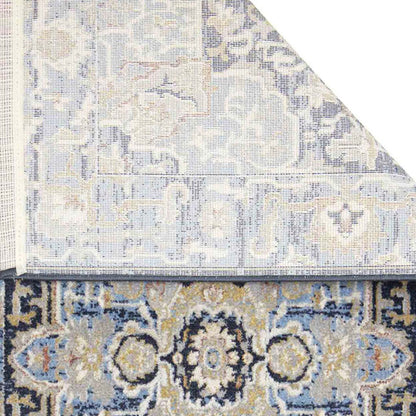 Ornate Medallion Neo Classical Bedside Blue Polyester Floor Runner